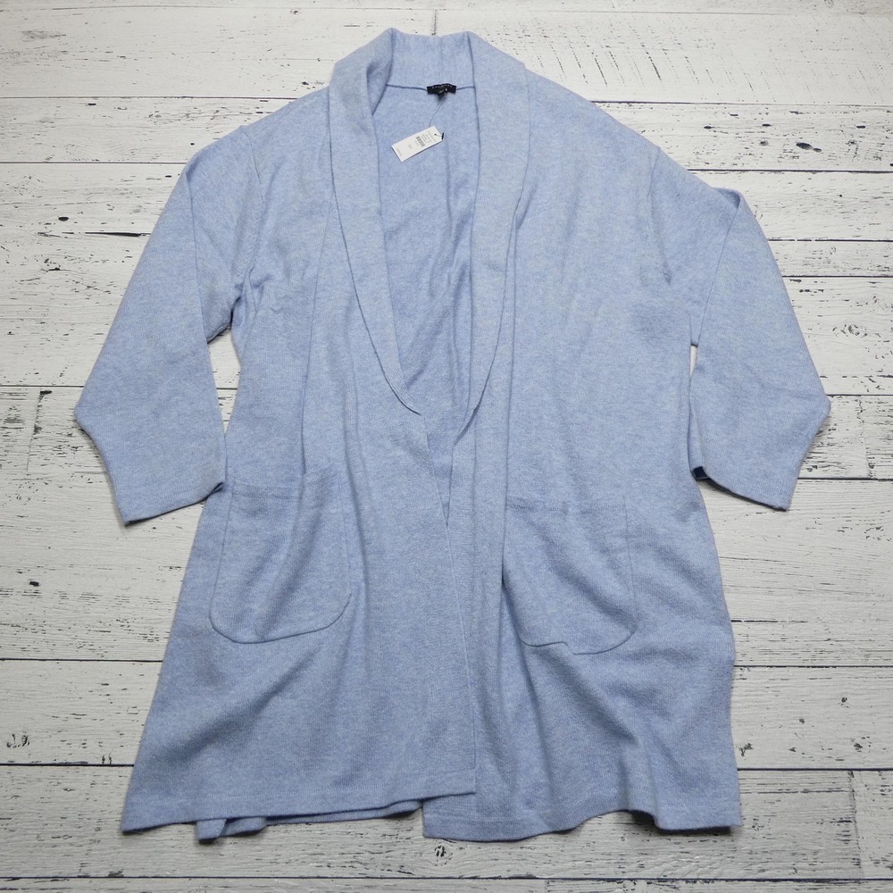 Talbots Sweater Womens 3X Blue Open Front Cardigan Shawl Collar Plus Pockets